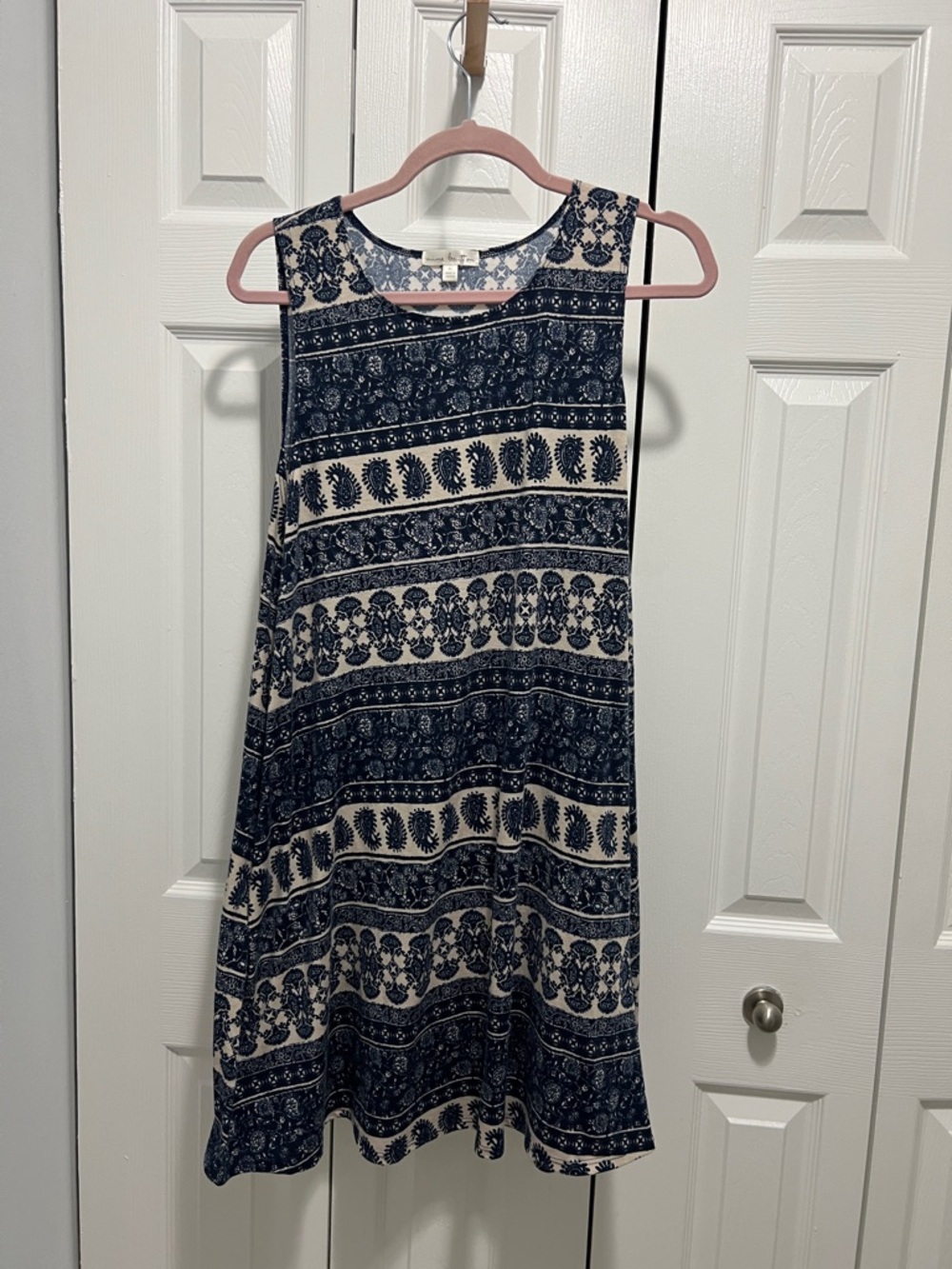 nine britton Navy and Cream Printed A-Line Mini Dress